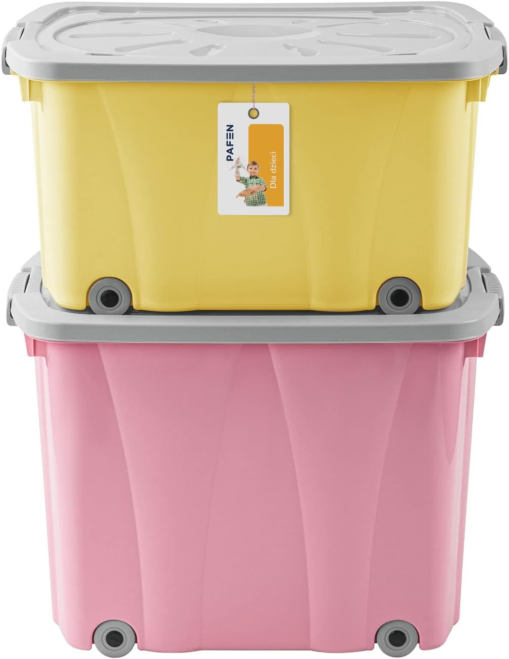 PAFEN Piraten Spielzeugkisten SET – 2x Schatzkiste 49l + 62l mit Rollen - Spielzeugbehälter Aufbewah