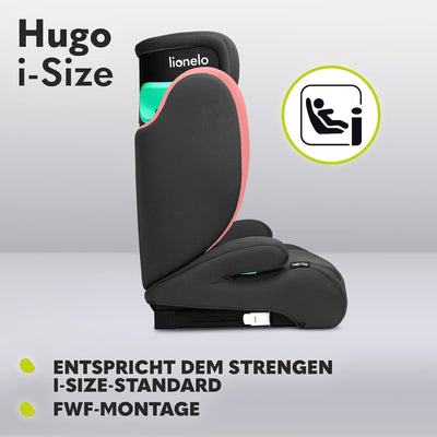 LIONELO HUGO I-SIZE Kinderautositz, Gruppe 2 3, von 100–150 cm, ISOFIX-Installation, verstellbare Ko