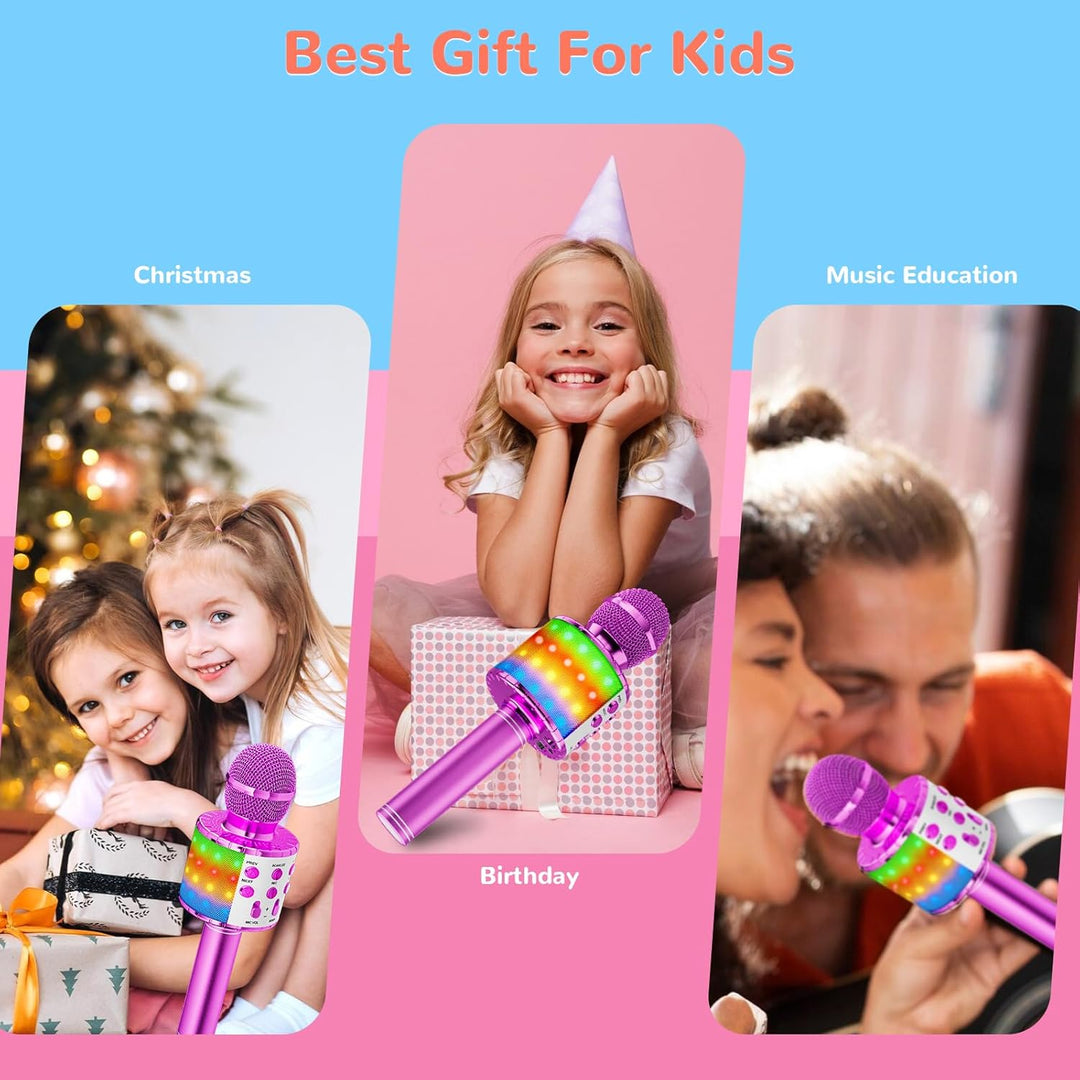 Magic Sing LED Karaoke Mikrofon Kinder, Drahtloses Bluetooth Spielzeug ab 3-12 Jahre Geschenk Mädche