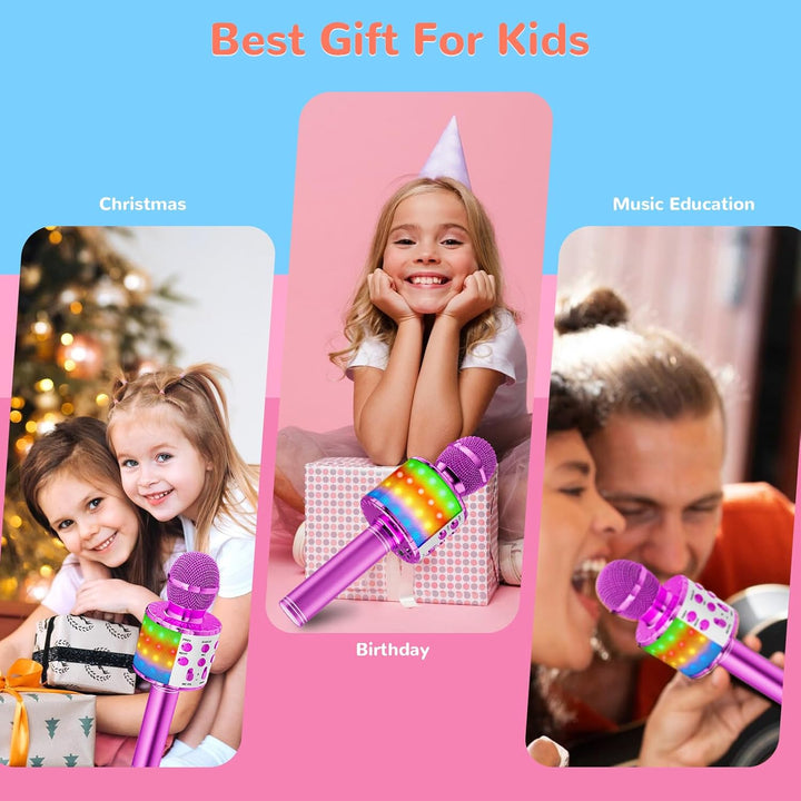 Magic Sing LED Karaoke Mikrofon Kinder, Drahtloses Bluetooth Spielzeug ab 3-12 Jahre Geschenk Mädche