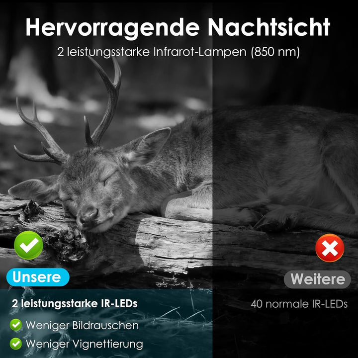 WOLFANG 4G/LTE Wildkamera Solar, 2K 48MP Live Übertragung Wildkamera mit Handyübertragung App, 5200H