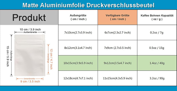 100 Stücke Matte Aluminiumfolie Verpackung Tasche Reissverschluss Selbstdicht Flachbeutel Lebensmitt