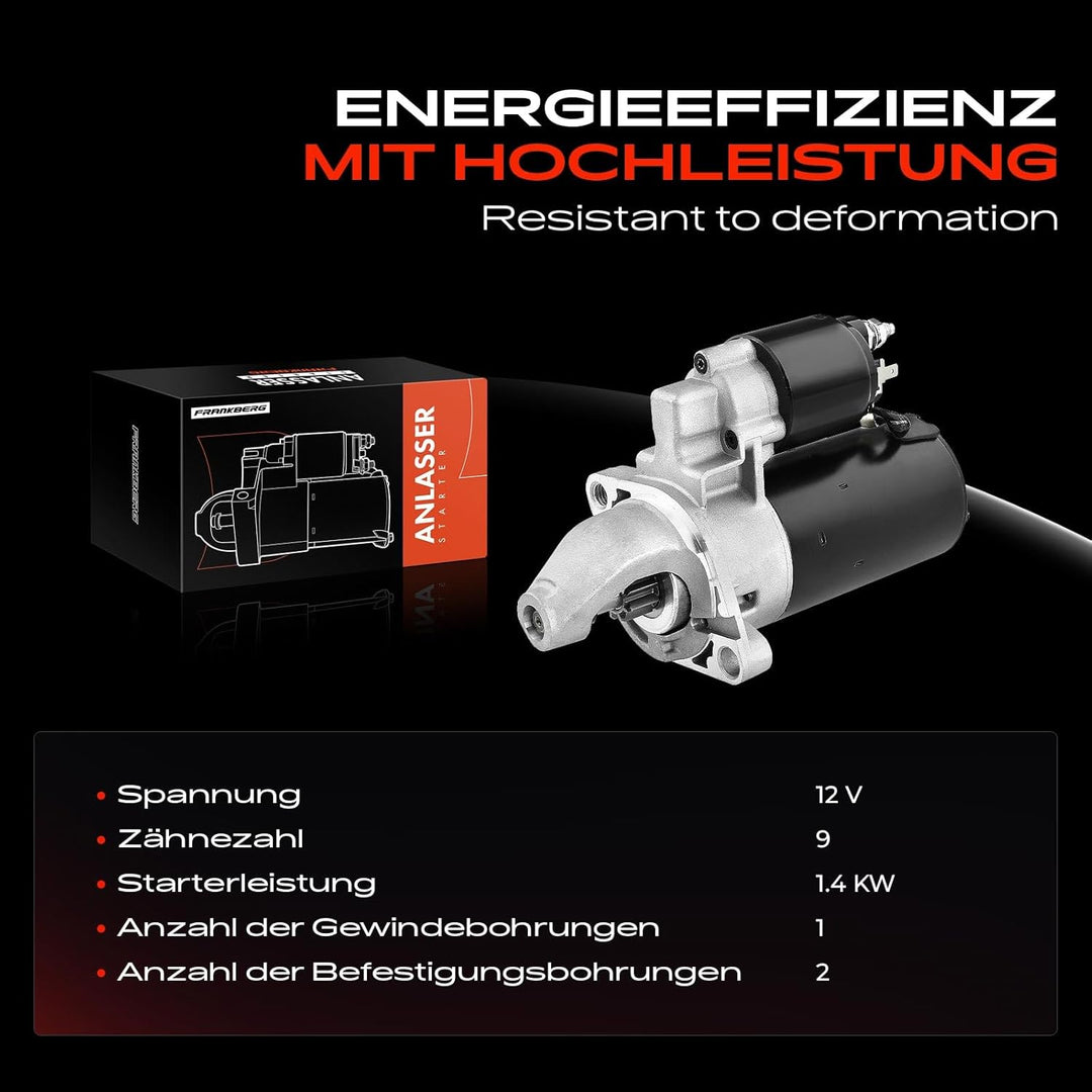 Frankberg Anlasser Starter 1.4KW Kompatibel mit 100 2.6L-4.2L 1990-1994 100 Avant 80 A4 A6 80 Avant