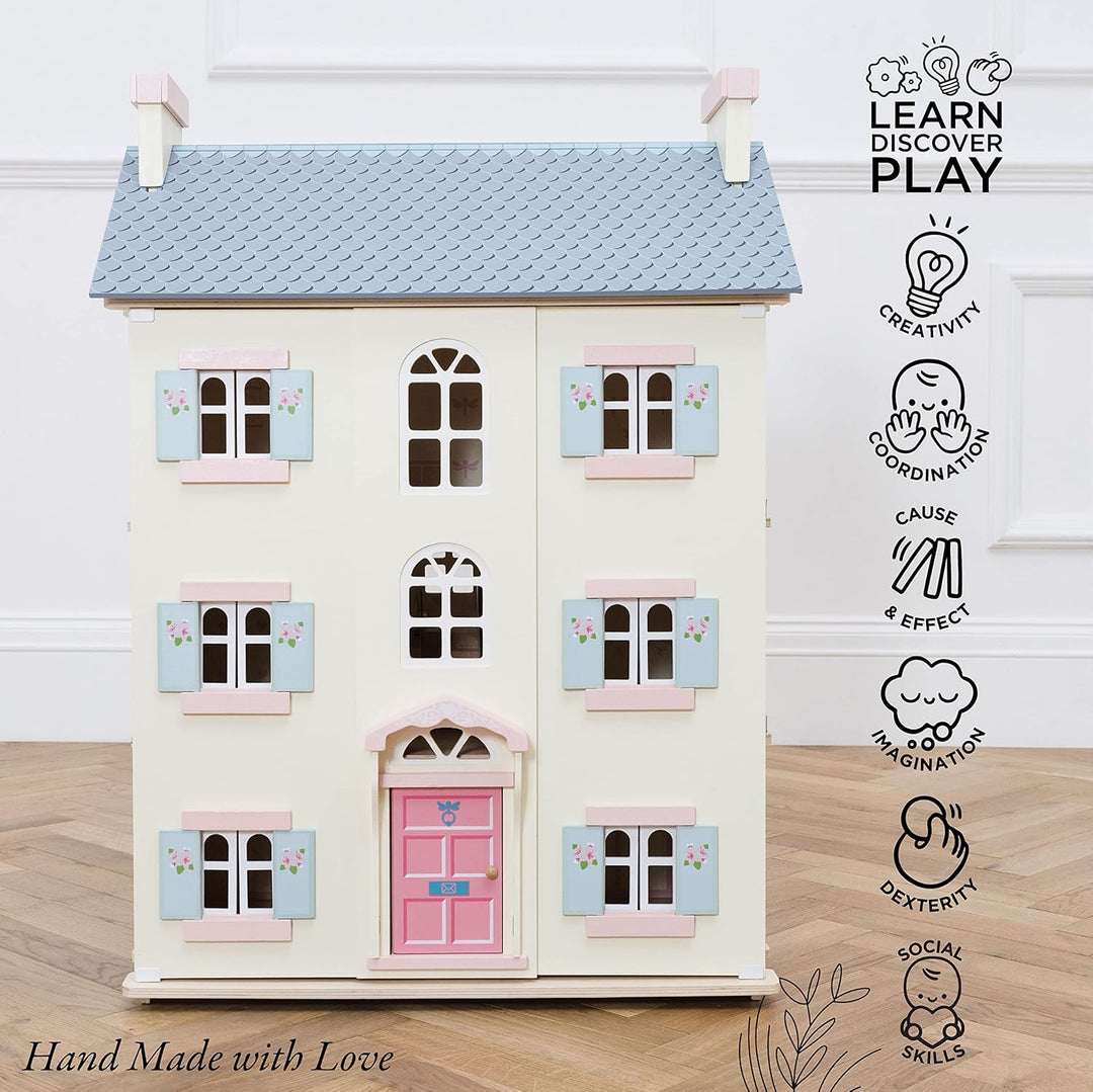 Le Toy Van – Cherry Tree Hall grosses Puppenhaus aus Holz | Puppenhaus-Spielset aus Holz mit 4 Etage