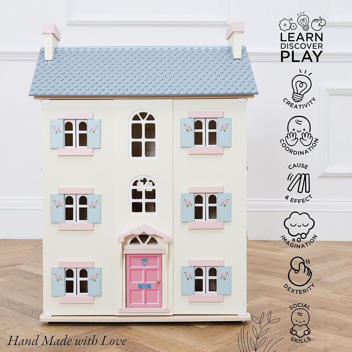 Le Toy Van – Cherry Tree Hall grosses Puppenhaus aus Holz | Puppenhaus-Spielset aus Holz mit 4 Etage