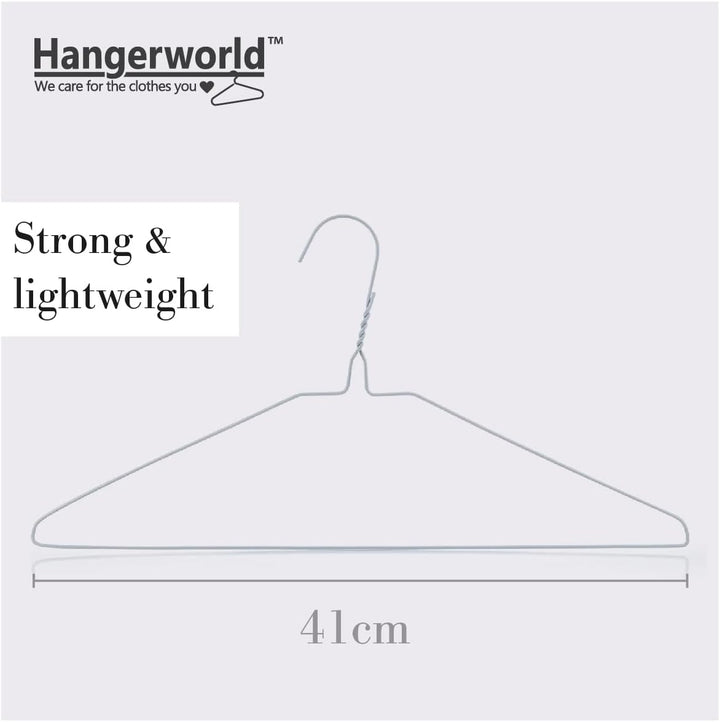 Hangerworld 20 Draht Kleiderbügel 40cm Weiss Mit Einkehrbung Metall-Kleiderbügel Extra flach, 20