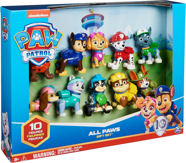 Paw Patrol, 10. Jubiläum, Action Pack Pups Figuren Geschenkset mit 10 Hundefiguren zum Sammeln, Spie