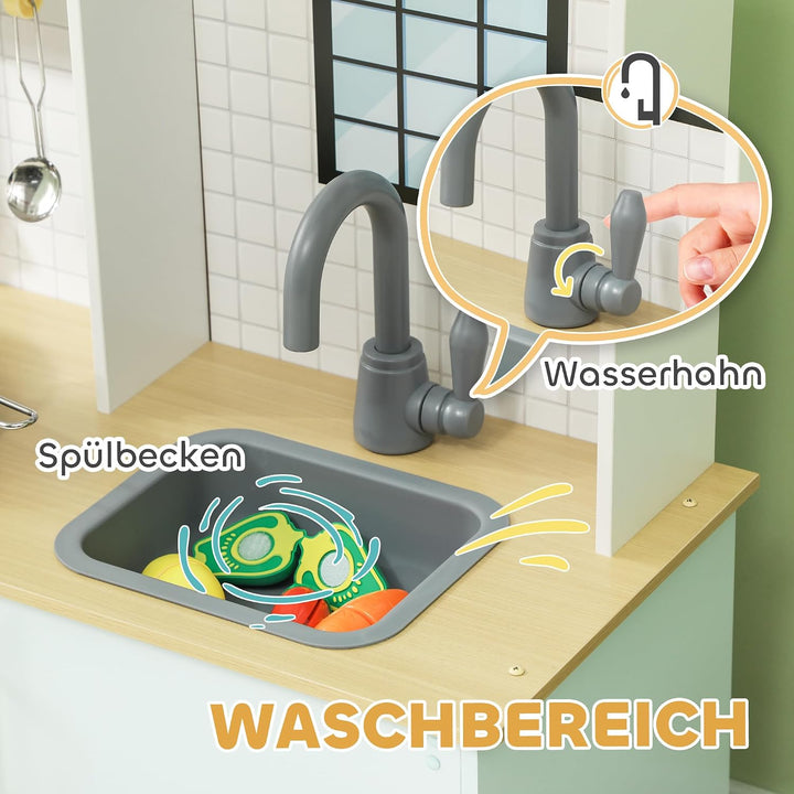 AIYAPLAY Kinderküche Spielküche mit Mikrowelle Herd Backofen ab 3+ Blau