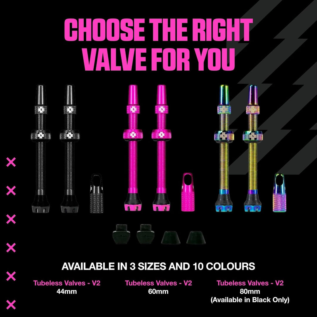 Muc-Off Unisex-Erwachsene V2 Presta Tubeless Ventile, Regenbogenfarbige, 60mm Regenbogenfarbige 60mm
