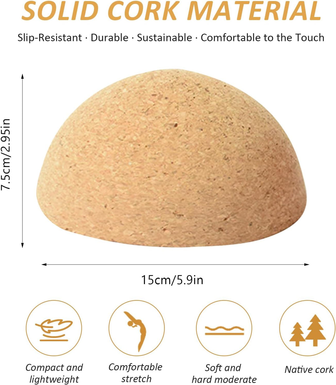 Balance Board Halbkugel aus massivem Kork Ø15cm, Höhe 7,5cm – Rutschfest, nachhaltig, ideal für Glei