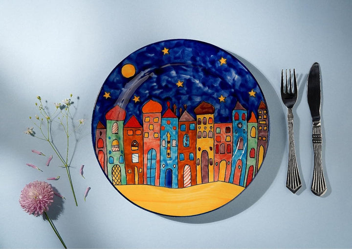 Gall&Zick Speiseteller Teller bunt bemalt Deko Geschirr Handbemalt Village Design (25cm) set/2, 25cm