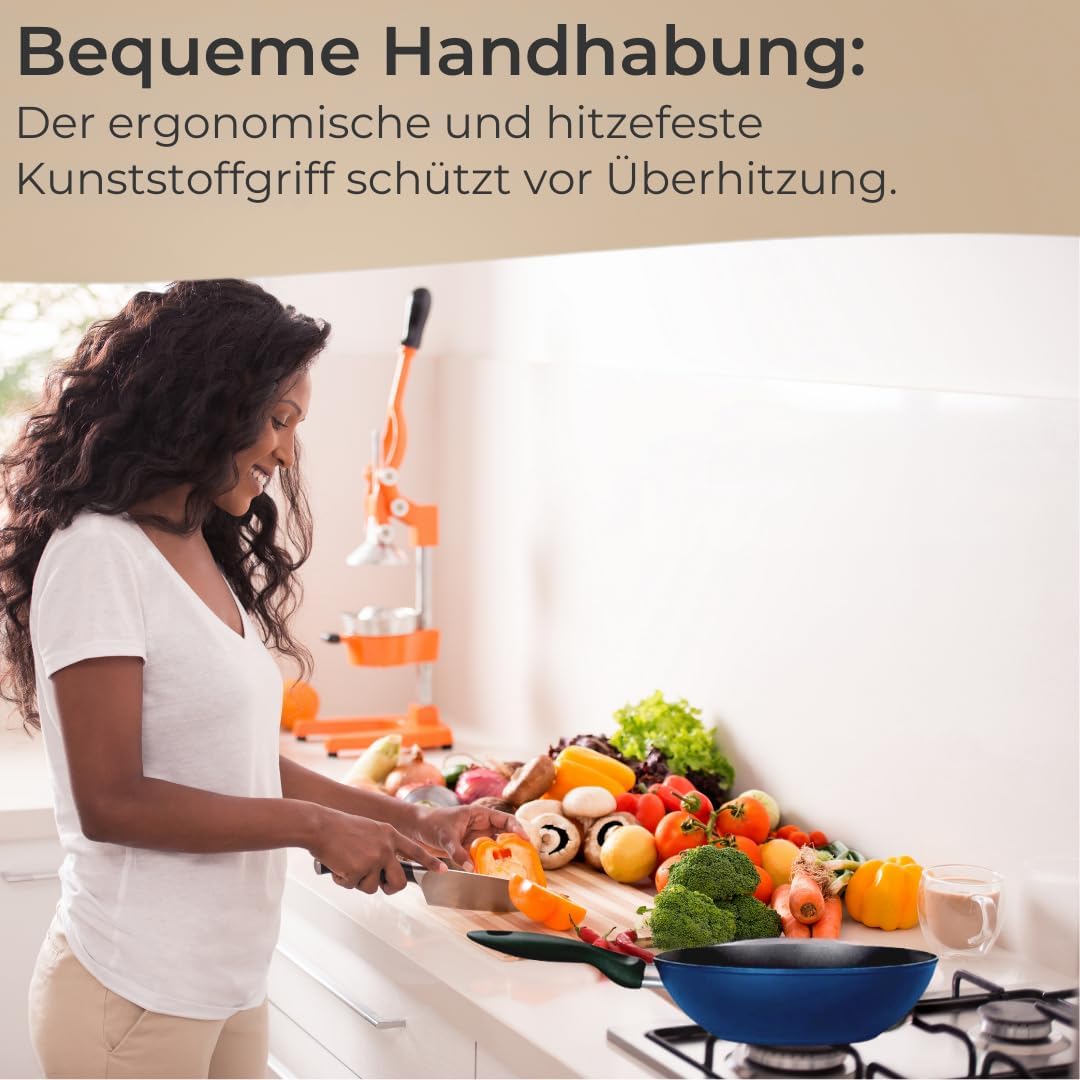 Riess Kelomat Wokpfanne 28 cm - Beschichtete Antihaftpfanne in Blau, schnelle Hitzeverteilung