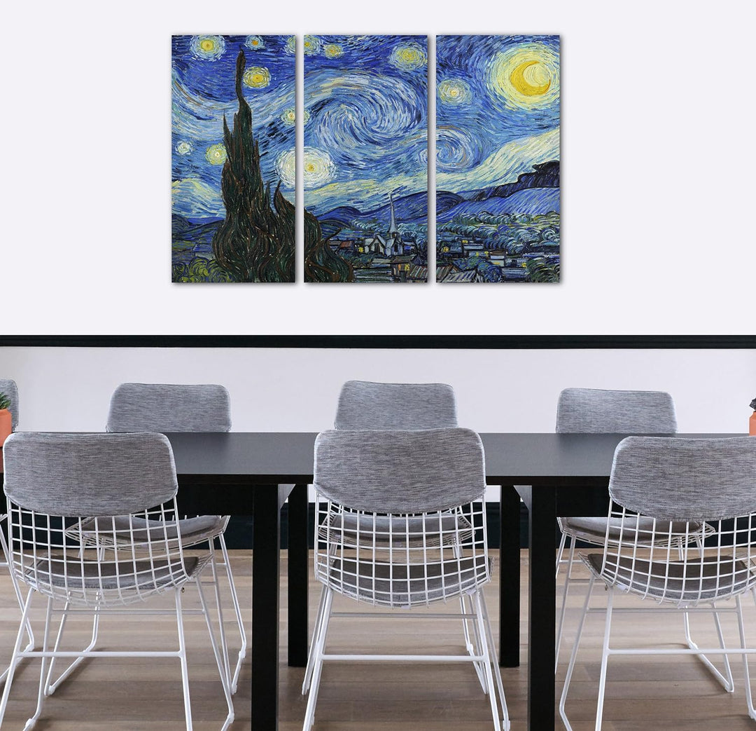 Printed Paintings Leinwand 3-teilig(120x80cm): Vincent Van Gogh - Die Sternennacht (1889) 120x80 cm