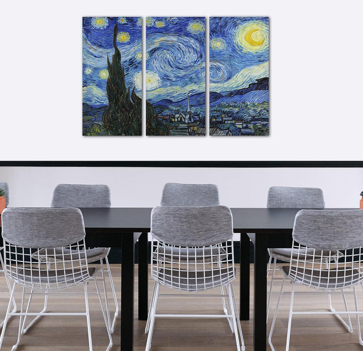 Printed Paintings Leinwand 3-teilig(120x80cm): Vincent Van Gogh - Die Sternennacht (1889) 120x80 cm