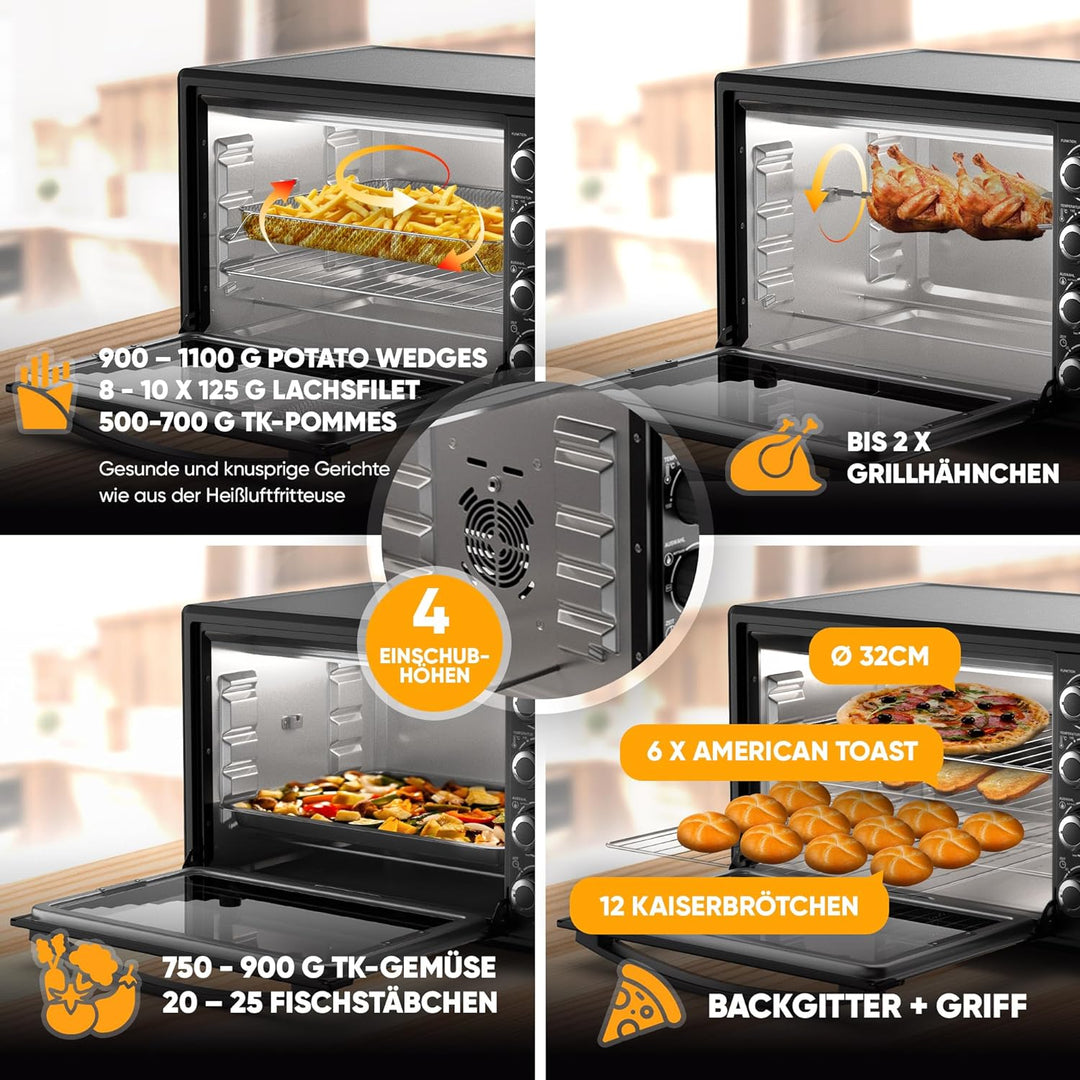 Stillstern Minibackofen mit Umluft (45L) Deutsche Version, 2x Backblech, Ofenhandschuhe, Rezeptheft,