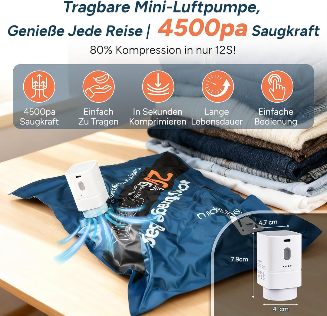 travel inspira Vakuumbeutel für Kleidung mit Elektrischer Pumpe, 15er Set, Platzsparend & Wiederverw