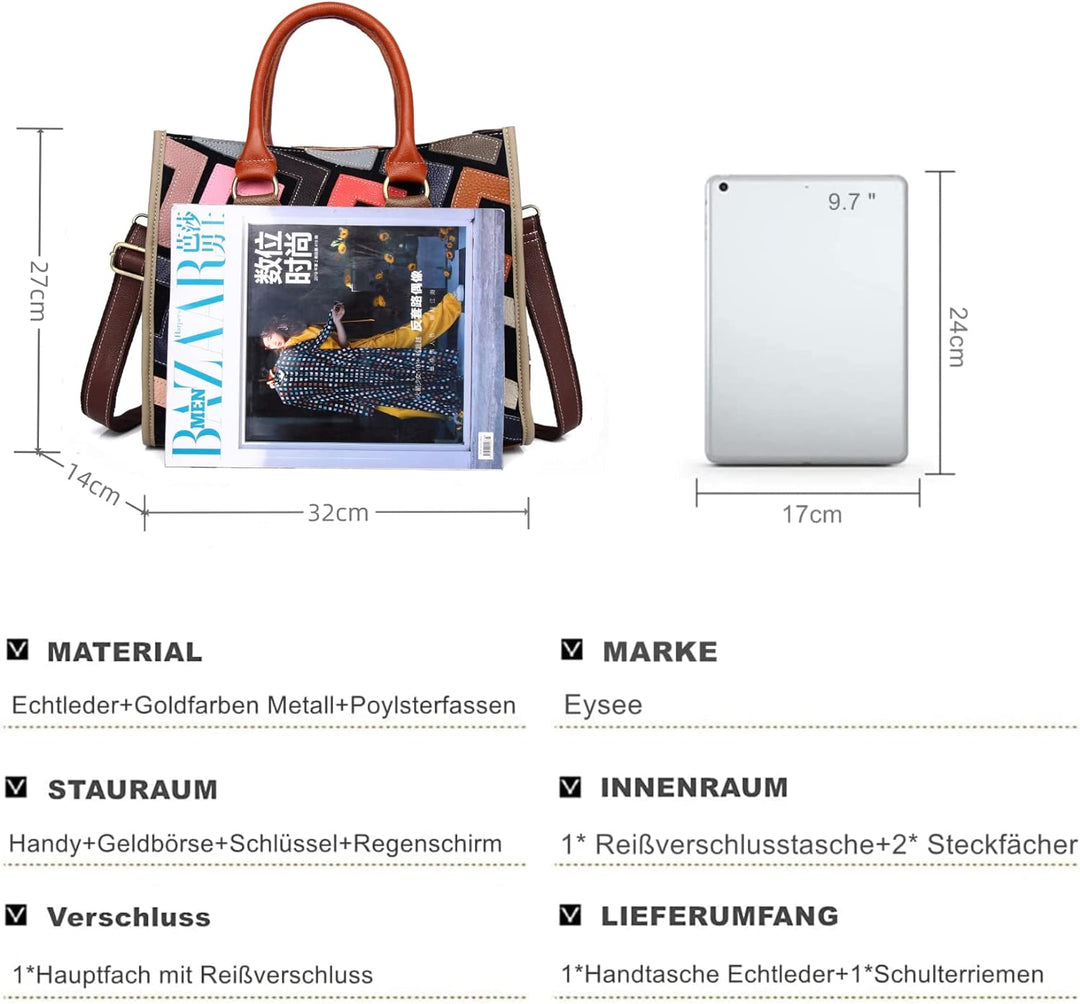 Eysee Handtasche Damen Leder - Umhängetasche Echtleder Handtaschen Henkeltaschen Schultertasche Mehr