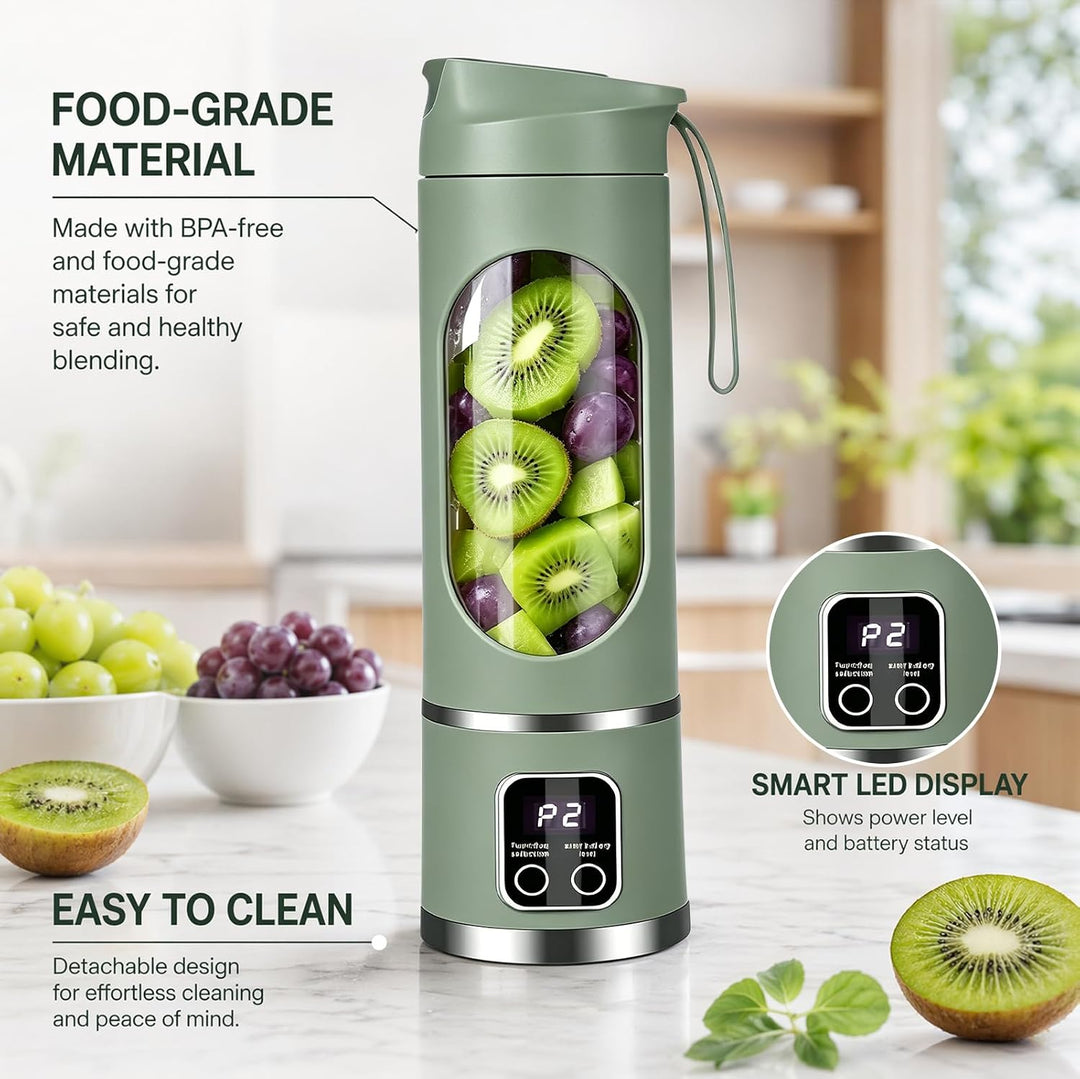 Tragbarer Mixer 450ml, wiederaufladbarer Mini-Standmixer mit LED-Display und 12 Klingen, kompakter S