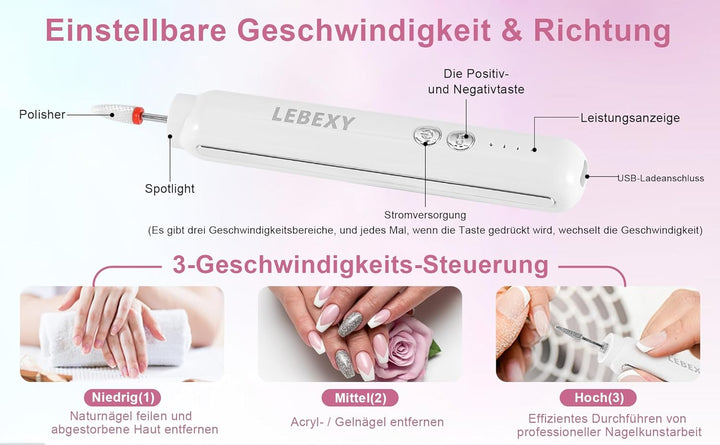LEBEXY Elektrische Nagelfräser Maniküre Pediküre Kabellos Set | Nagelfeile Fräser Schleifpolierer fü