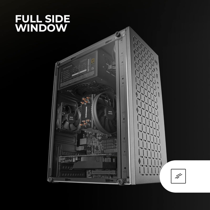 Mars Gaming MC-1000, Kompaktes MicroATX-Gehäuse, Metall-Mesh-Frontdesign, Volles Seitenfenster, 1x U