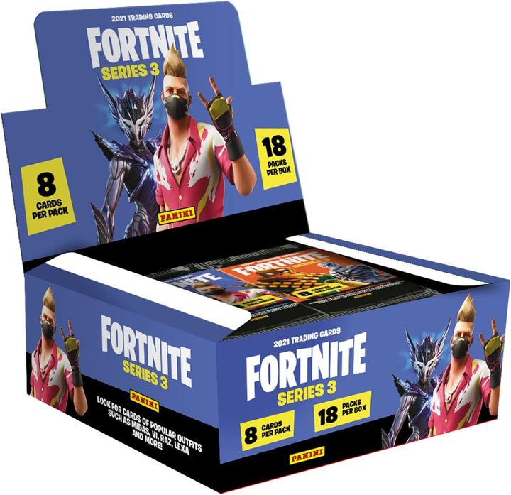Panini Fortnite Series 3 Trading Cards - Hobby-Box mit 18 Flowpacks 18 Packungen, 18 Packungen