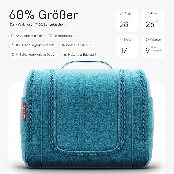 Kulturbeutel XXL [9 Liter Stauraum, Design 2024] - Kulturtasche, Kosmetiktasche Gross zum Aufhängen,