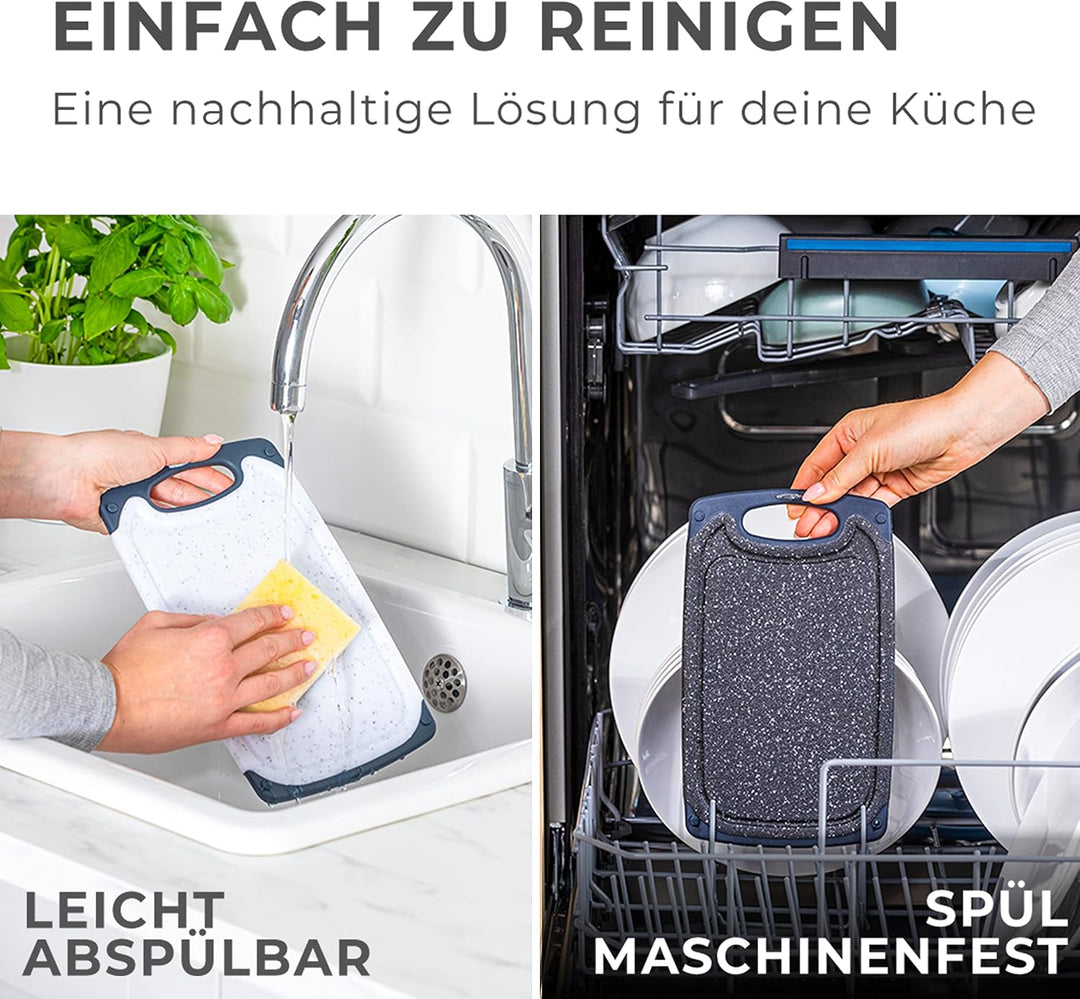 Exitoso Das Original Frühstücksbrettchen 6er Set Schneidebrett, rutschfest mit Saftrille und Griff,