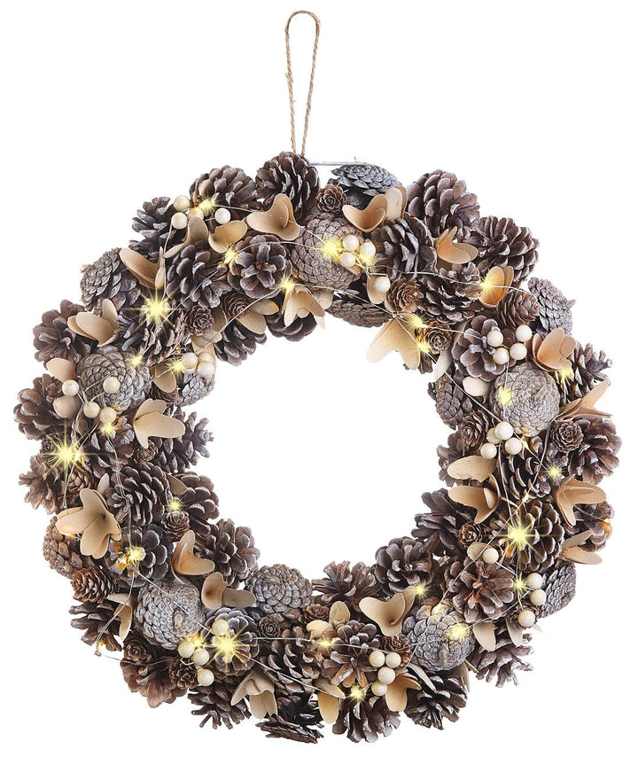 infactory Türkranz Weihnachten: Advents- und Weihnachtskranz mit LED-Beleuchtung, beige/braun, Ø 44