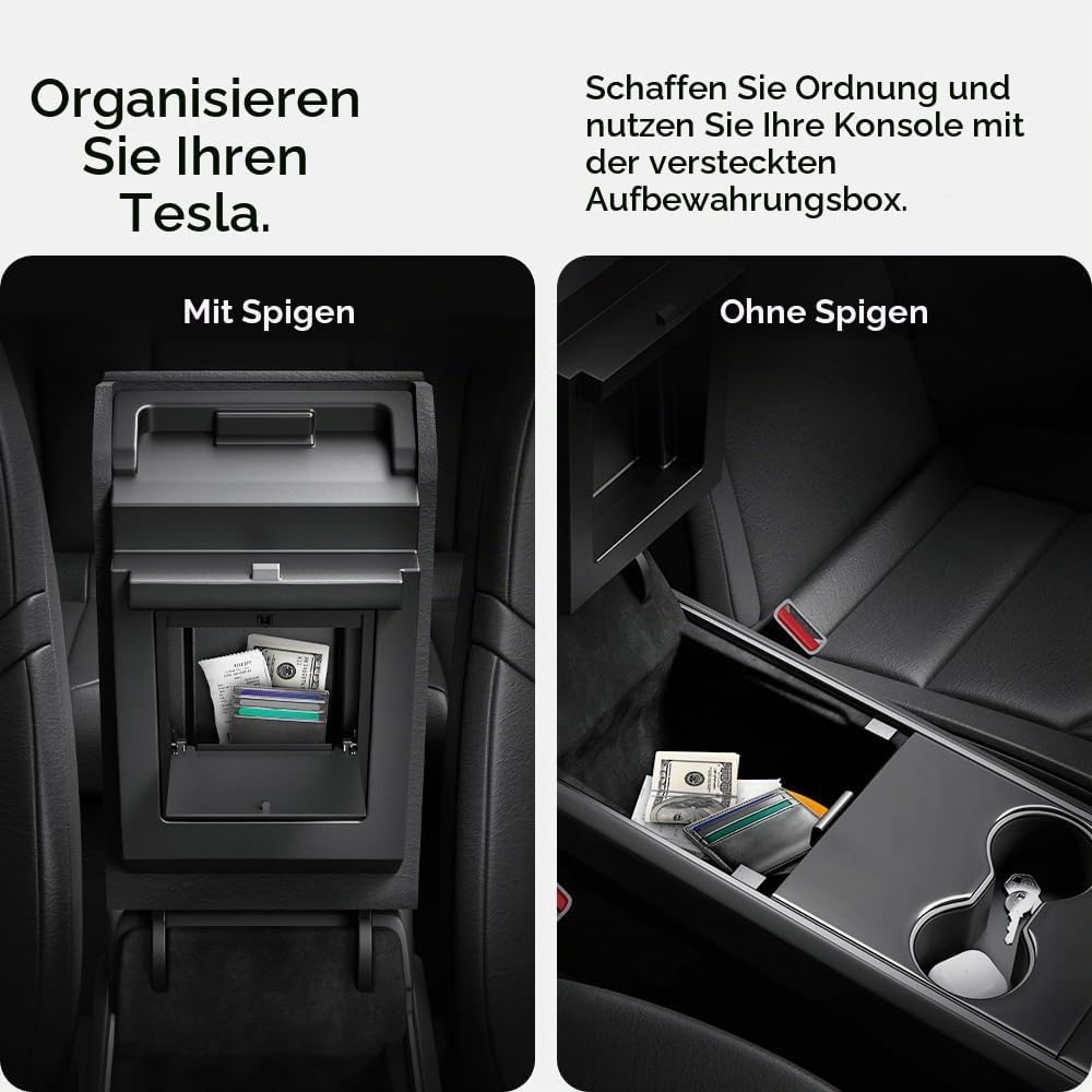 Spigen Tesla Model Y (~2024) und Model 3 (2021-2023) One-Touch Versteckte Aufbewahrungsbox (Carbon E