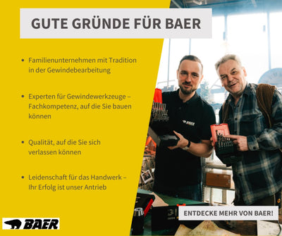 BAER Gewindeschneider Set HSSG: Maschinengewindebohrer, Sackloch - Kernlochbohrer: M 3-12 - Gewindes