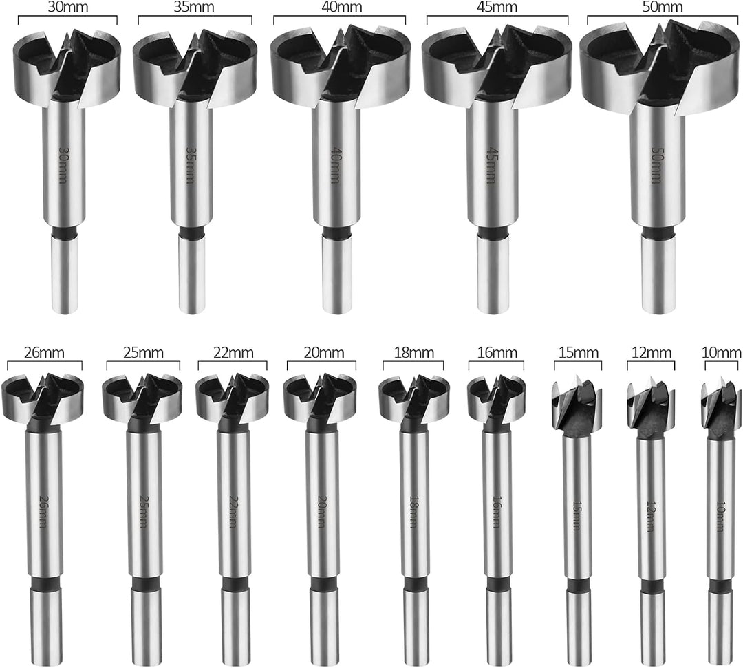 HPHOPE Forstnerbohrer Set für Holz - Satz 15tlg Forstner Bohrer für Holz Ø10-50mm, Holz Forstner Bit
