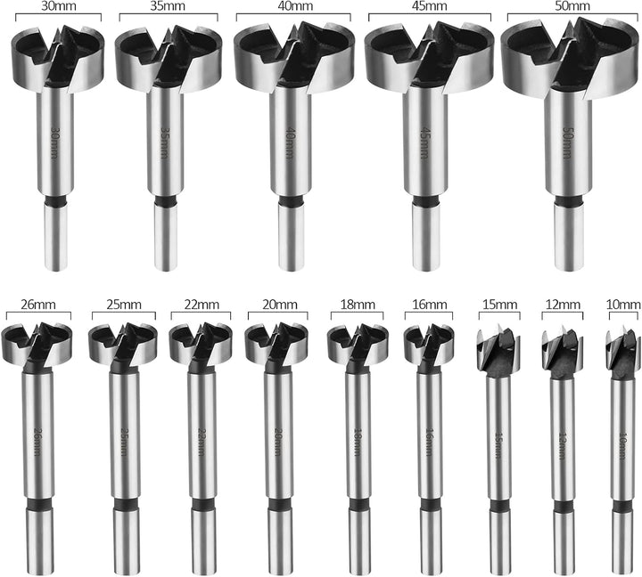 HPHOPE Forstnerbohrer Set für Holz - Satz 15tlg Forstner Bohrer für Holz Ø10-50mm, Holz Forstner Bit
