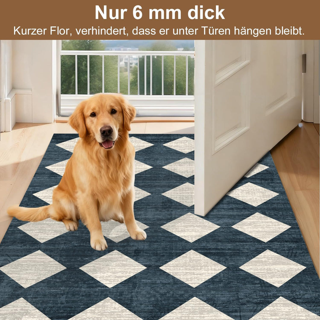 WTHYGB Teppich Läufer 60 x 120 cm, rutschfest Waschbar Teppichläufer, Küchenläufer Geometrie Design