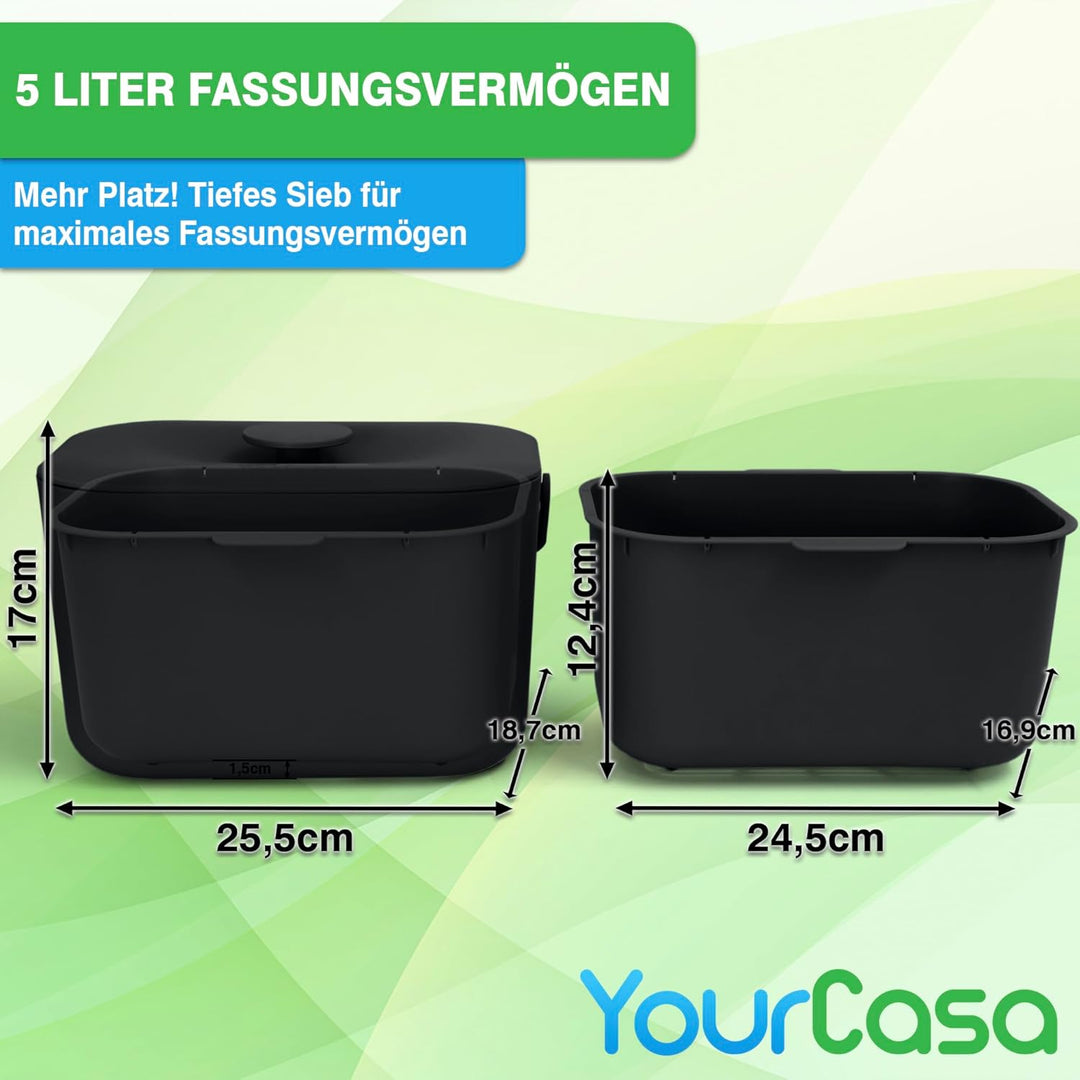 YourCasa Biomülleimer Küche 5L - Komposteimer für alltäglichen Biomüll Behälter - Spülmaschinenfest