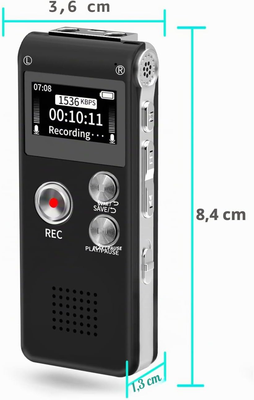 Digitales Diktiergerät, 32GB, Mini-Aufnahmegerät, unterstützt 30 Stunden kontinuierliche Aufnahme, w