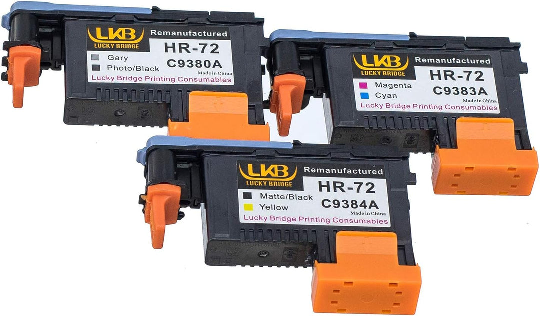 Lucky Bridge HP72 wiederaufbereiteter Druckkopf, 3 Stück (G/PK MK/Y M/C) C9380A C9383A C9384A kompat