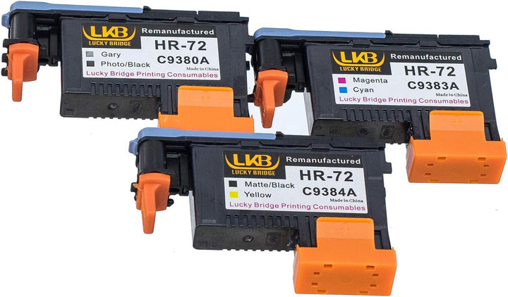 Lucky Bridge HP72 wiederaufbereiteter Druckkopf, 3 Stück (G/PK MK/Y M/C) C9380A C9383A C9384A kompat