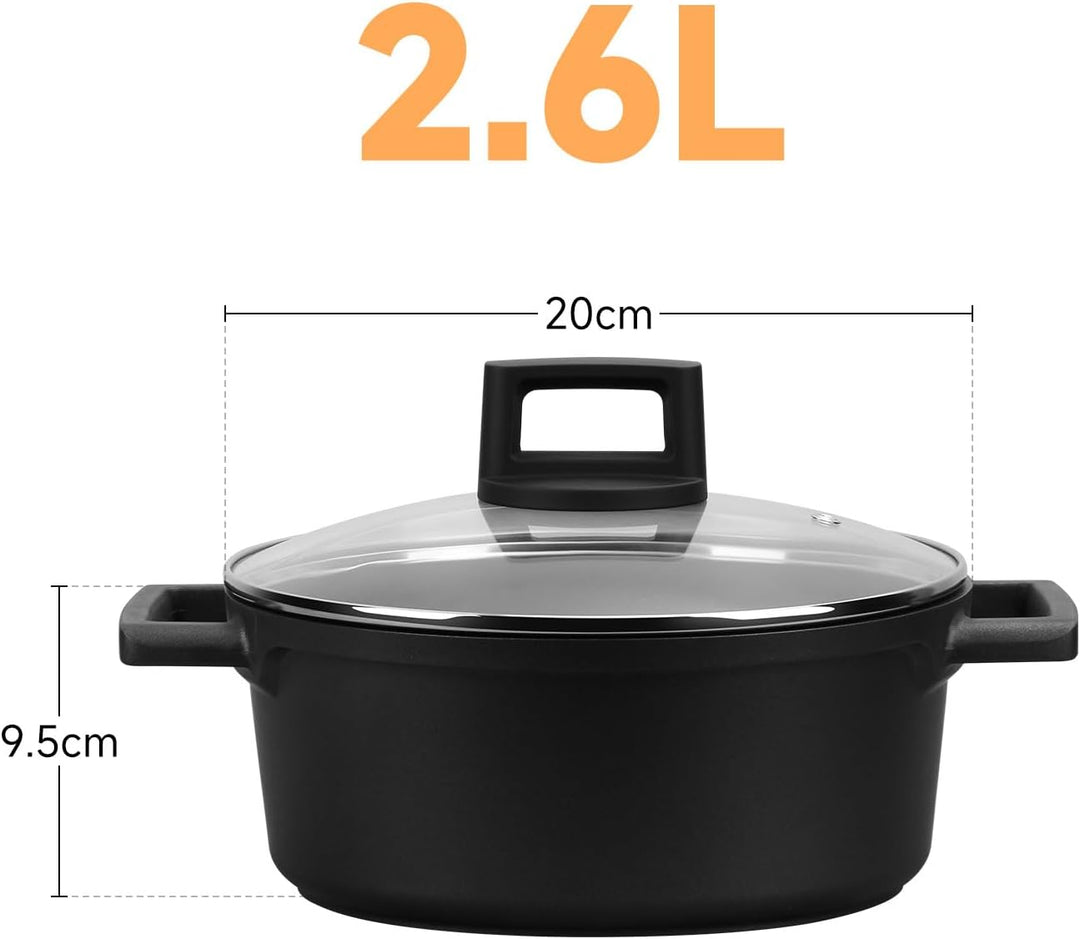 Topf Homelux 20cm Kochtopf Induktion Schmortopf mit Glasdeckel, 2,6L Kochtöpfe mit Antihaftbeschicht