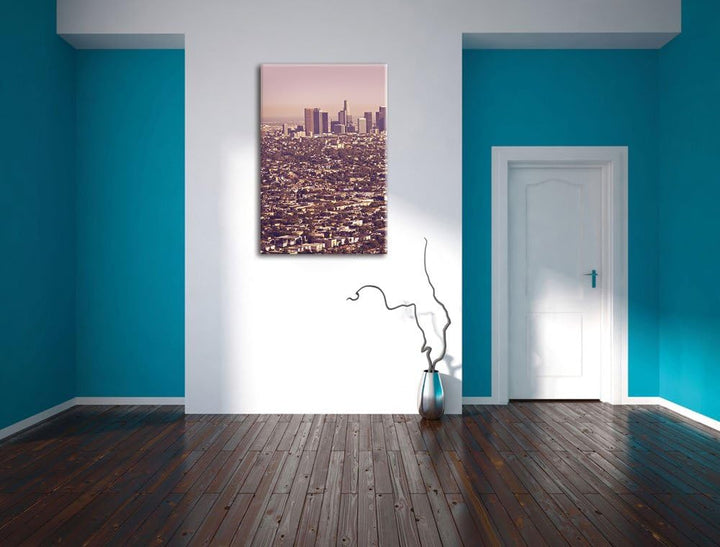 Pixxprint Los Angeles City Grossstadt / 100x70cm Leinwandbild bespannt auf Holzrahmen/Wandbild Kunst