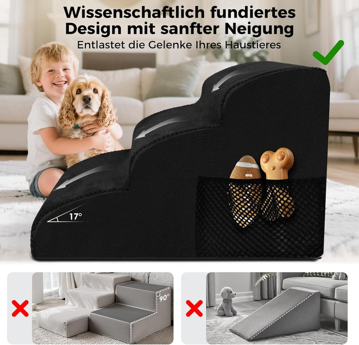 Hundetreppe für Kleine Hunde, Haustiertreppe 3 Stufen, Hochdichtem Schwamm Hundetreppen 40cm Hoch, H