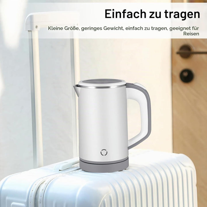 Towwoo 800ML Reisewasserkocher Klein, 600W 5 Minuten Schnelles Kochen Mini Edelstahl Wasserkocher, Ü