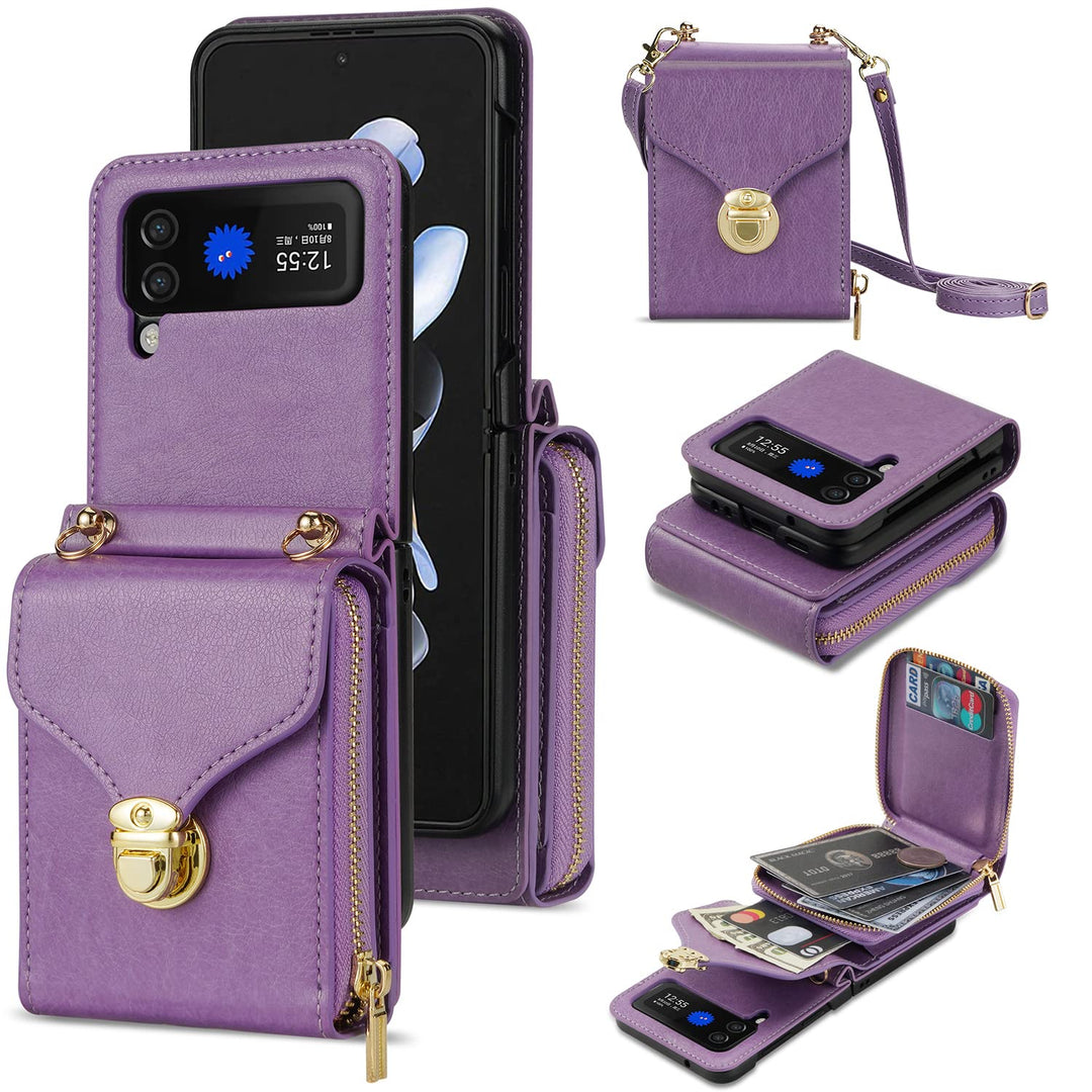 UDBKKDX Brieftasche Handyhülle für Samsung Galaxy Z Flip 4, Schnalle Frauen Mattes Leder hülle mit B