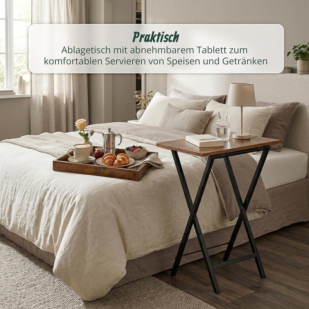 Relaxdays Beistelltisch mit abnehmbarem Tablett, klappbar, HBT: 70x48x36 cm, Serviertisch, Industria