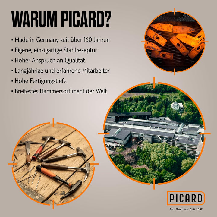 PICARD Ganzstahl-Latthammer lang | Zimmermannshammer mit magnetischem Nagelhalter | Hammer mit Ganzs