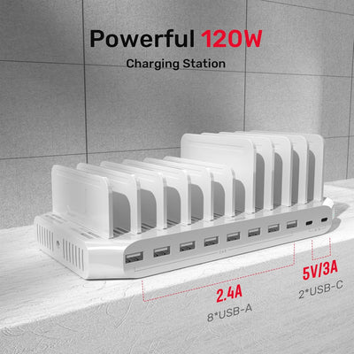 Unitek USB C Ladestation, 120 W, 10 Ports, Typ C, für mehrere Geräte, iPhone, Smartphones, Tablets,