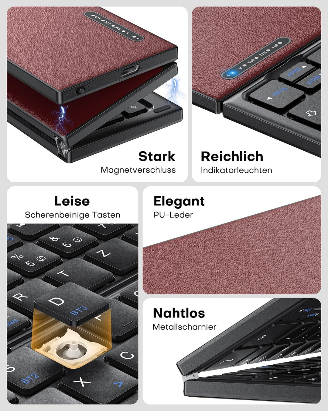 OMOTON Faltbare Bluetooth Tastatur mit Touchpad, Tragbare Kabellose Tastatur Mini Reise für iOS Andr