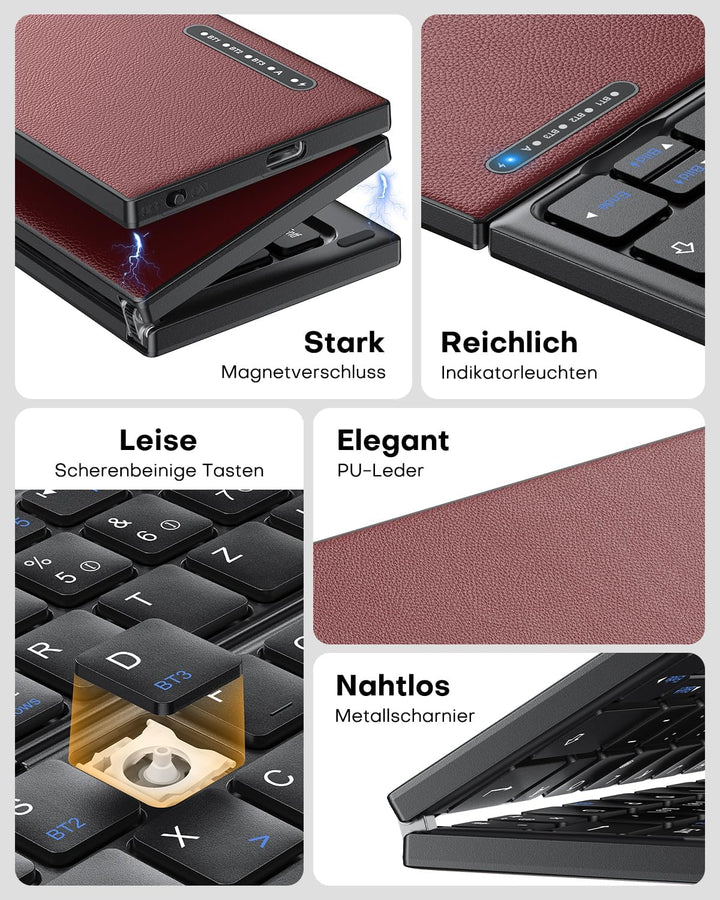 OMOTON Faltbare Bluetooth Tastatur mit Touchpad, Tragbare Kabellose Tastatur Mini Reise für iOS Andr