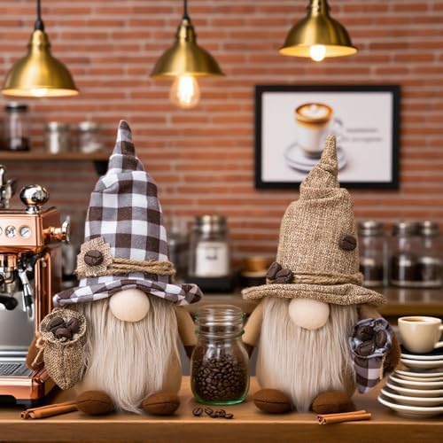 2 Stück Kaffee Wichtel,Frühling Sommer Wichtel,Herbstdeko Wichtel,Figuren Frühling Kaffeebar Deko,Fi