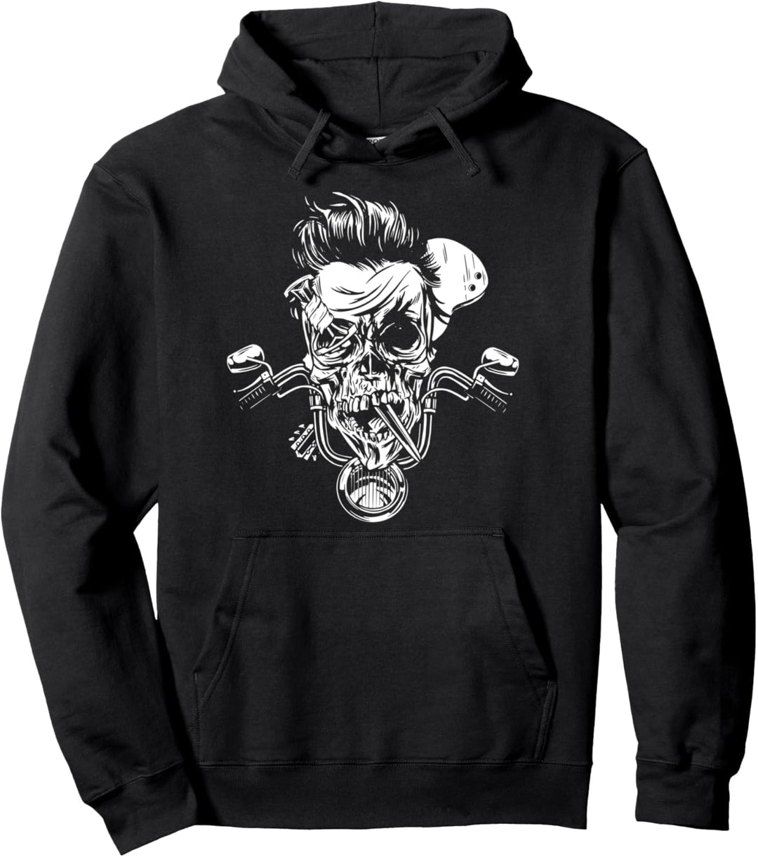 Cool Motorrad Motiv Biker Supermoto Totenkopf Vinatge Retro Pullover Hoodie