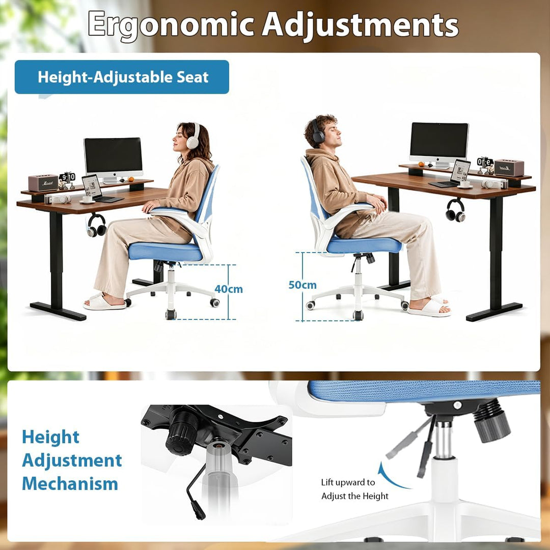 Durrafy Ergonomischer Bürostuhl Schreibtischstuhl mit Hochklappbaren Armlehnen,Verstellbarer Lendenw
